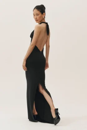 Summer Soiree Halter Maxi Dress – Black