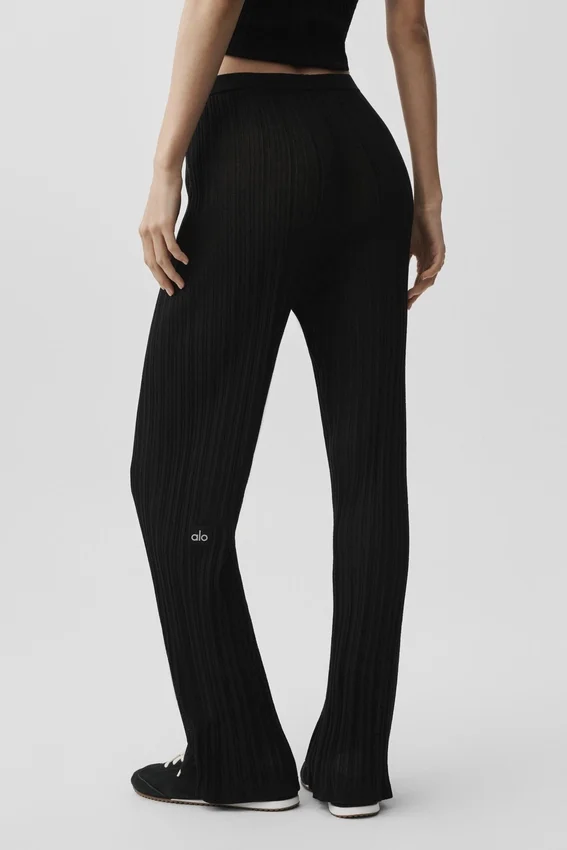 Sweater High-Waist Sunlit Straight Leg Pant - Black