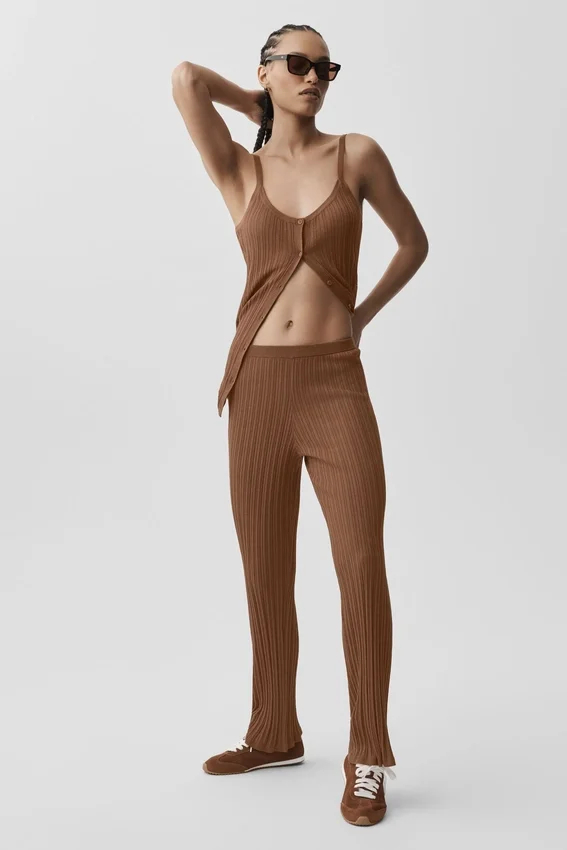Sweater High-Waist Sunlit Straight Leg Pant - Sun Kissed Brown