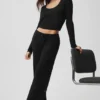 Sweater Knit Mid-Rise Unwind Wide Leg Pant - Black