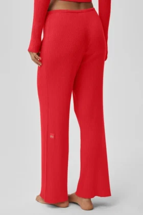 Sweater Knit Mid-Rise Unwind Wide Leg Pant – Bright Red