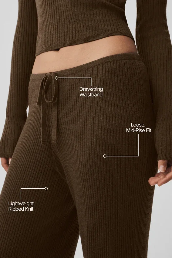 Sweater Knit Mid-Rise Unwind Wide Leg Pant - Espresso