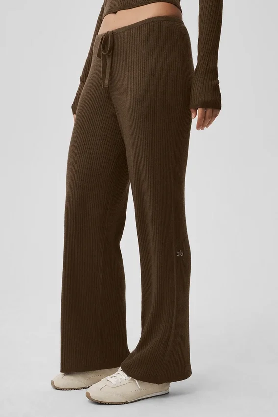 Sweater Knit Mid-Rise Unwind Wide Leg Pant - Espresso