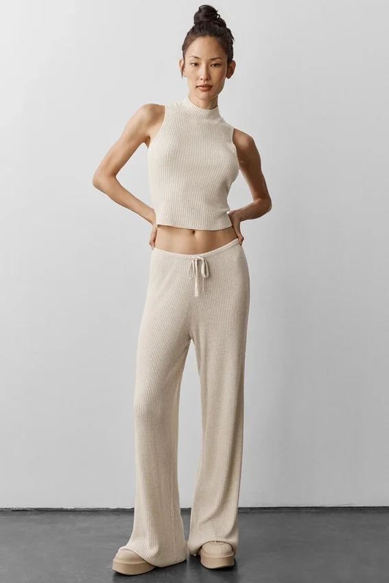 Sweater Knit Mid-Rise Unwind Wide Leg Pant - Oatmeal Heather