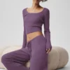 Sweater Knit Mid-Rise Unwind Wide Leg Pant - Plum Kiss
