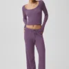 Sweater Knit Mid-Rise Unwind Wide Leg Pant - Plum Kiss