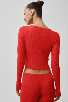 Sweater Knit Unwind Long Sleeve – Bright Red