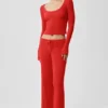 Sweater Knit Unwind Long Sleeve - Bright Red