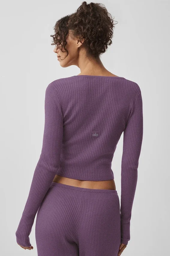 Sweater Knit Unwind Long Sleeve - Plum Kiss