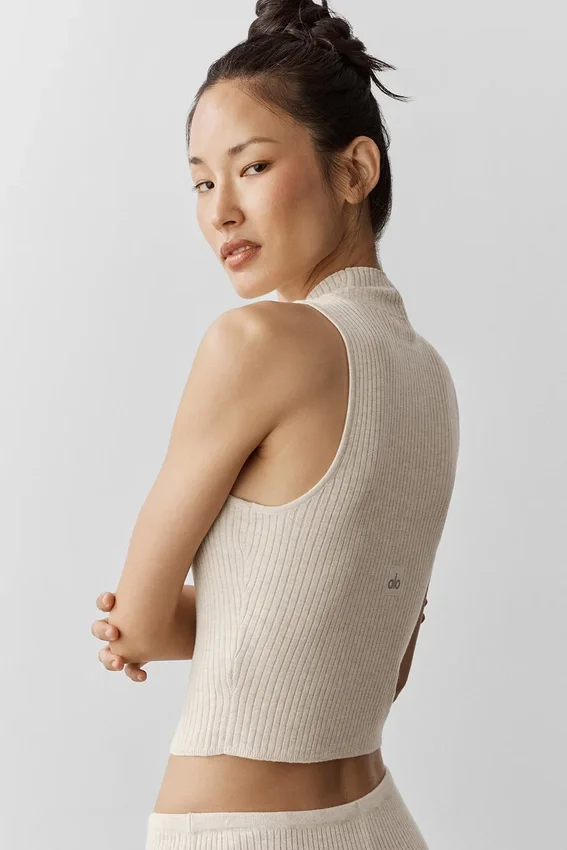 Sweater Knit Unwind Sleeveless Top - Oatmeal Heather