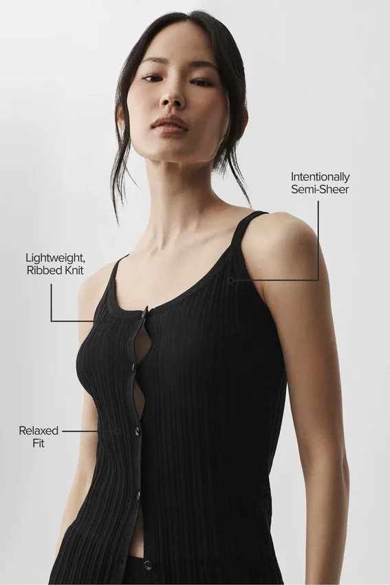 Sweater Sunlit Button Down Tank - Black