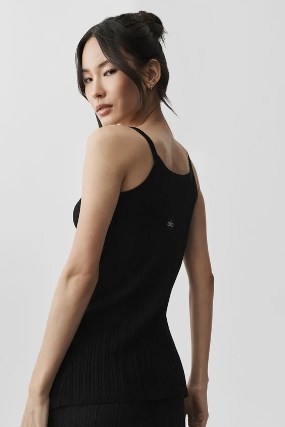 Sweater Sunlit Button Down Tank - Black