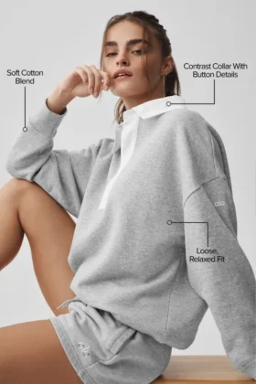 Take It Easy Long Sleeve Henley Pullover – Athletic Heather Grey/White