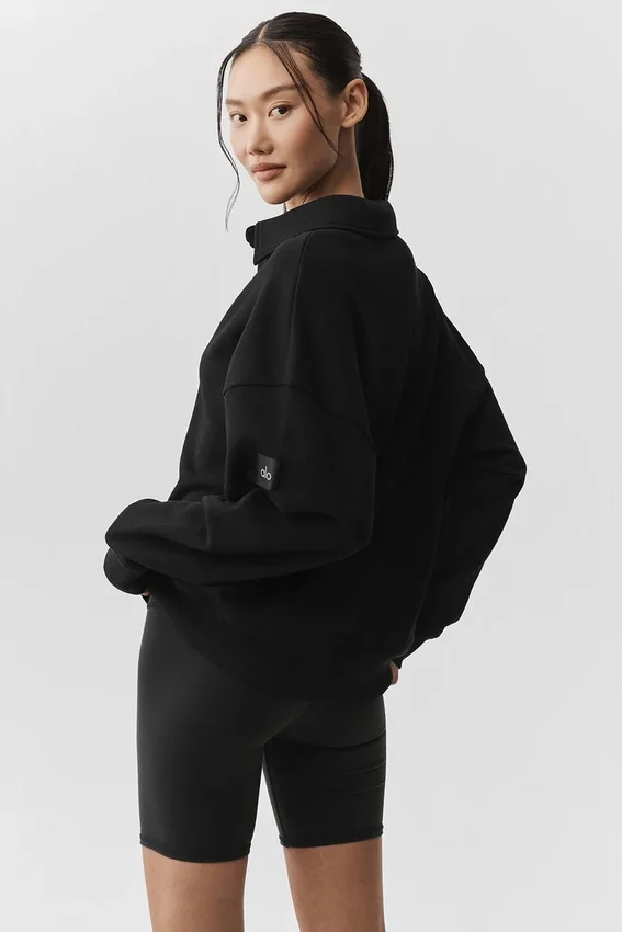 Take It Easy Long Sleeve Henley Pullover - Black
