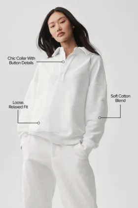 Take It Easy Long Sleeve Henley Pullover – White