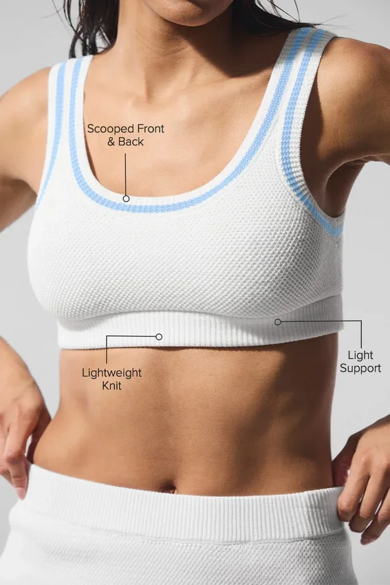 Tennis Club Sweater Knit Bra - White/Seashell Blue