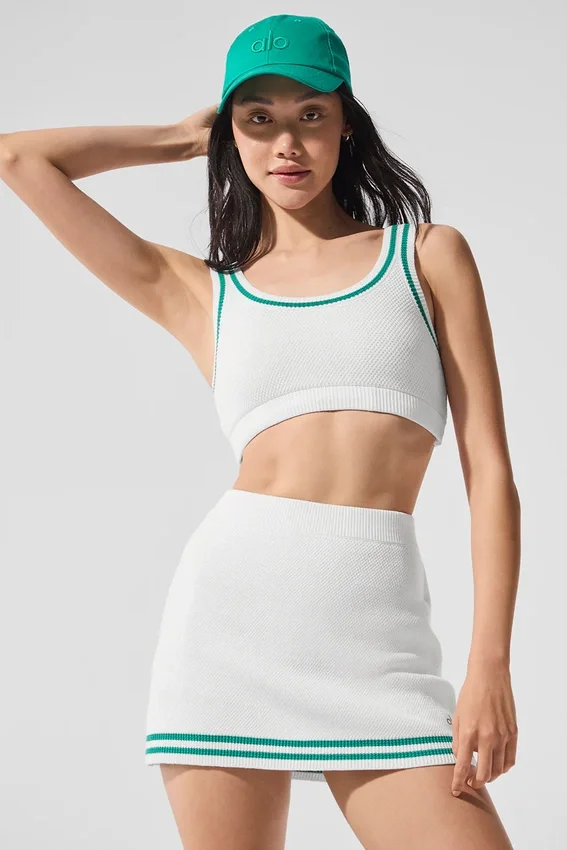 Tennis Club Sweater Knit Bra - White/Spruce Green