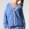 Tennis Club Sweater Knit Cardigan - Crystal Clear Blue/White