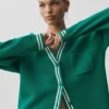 Tennis Club Sweater Knit Cardigan - Emerald Isle/Ivory