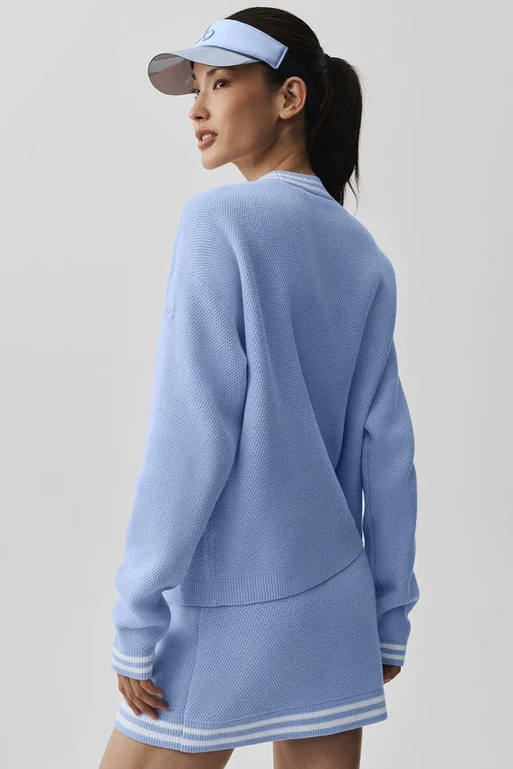 Tennis Club Sweater Knit Cardigan - Light Provence Blue/White