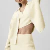 Tennis Club Sweater Knit Cardigan - Oatmeal/White