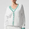 Tennis Club Sweater Knit Cardigan - White/Spruce Green