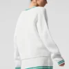 Tennis Club Sweater Knit Cardigan - White/Spruce Green