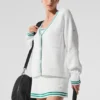 Tennis Club Sweater Knit Cardigan - White/Spruce Green