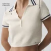 Tennis Club Sweater Knit Cropped Polo - Ivory/Navy