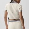 Tennis Club Sweater Knit Cropped Polo - Ivory/Navy