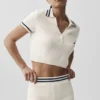 Tennis Club Sweater Knit Cropped Polo - Ivory/Navy