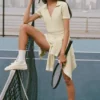 Tennis Club Sweater Knit Cropped Polo - Oatmeal/White