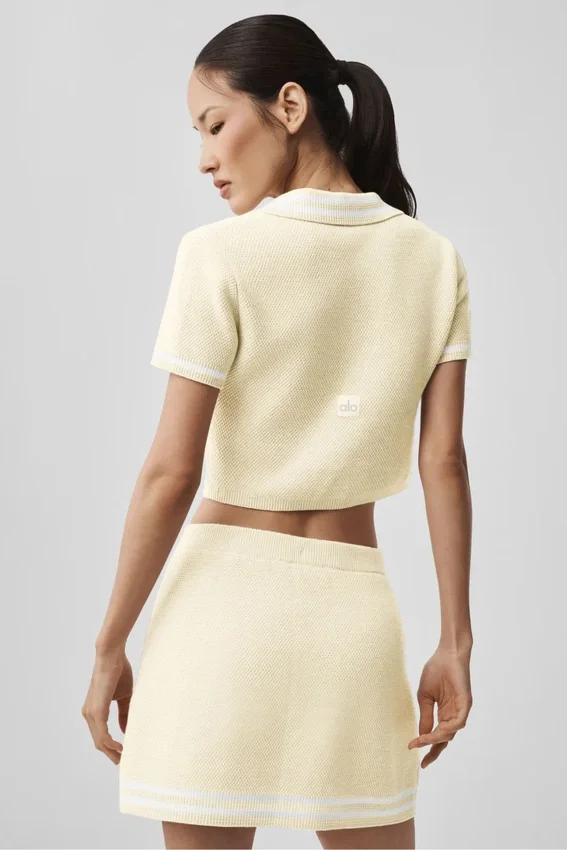 Tennis Club Sweater Knit Cropped Polo - Oatmeal/White