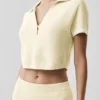 Tennis Club Sweater Knit Cropped Polo - Oatmeal/White