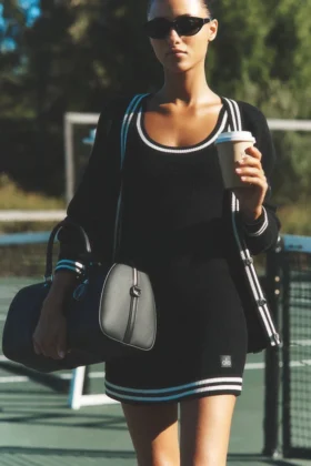 Tennis Club Sweater Knit Dress - Black/Ivory