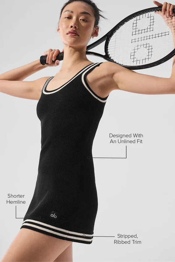 Tennis Club Sweater Knit Dress - Black/Ivory