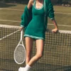 Tennis Club Sweater Knit Dress - Emerald Isle/Ivory