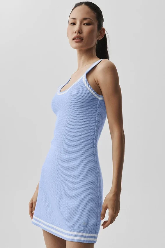 Tennis Club Sweater Knit Dress - Light Provence Blue/White