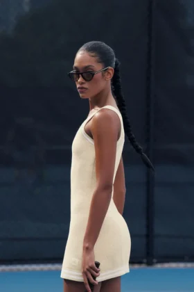 Tennis Club Sweater Knit Dress - Oatmeal/White