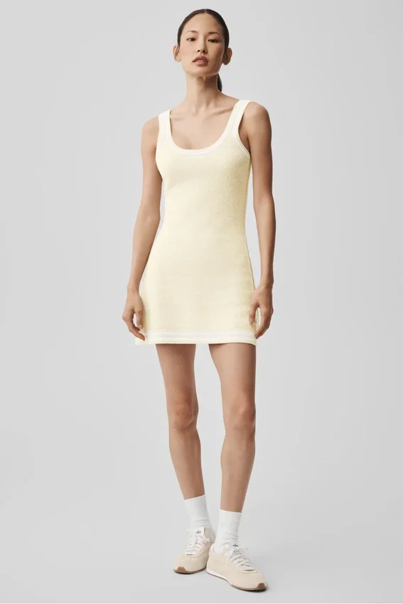 Tennis Club Sweater Knit Dress - Oatmeal/White