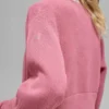 Tennis Club Sweater Knit Full Zip Jacket - Pink Wild Rose/White