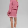 Tennis Club Sweater Knit Full Zip Jacket - Pink Wild Rose/White