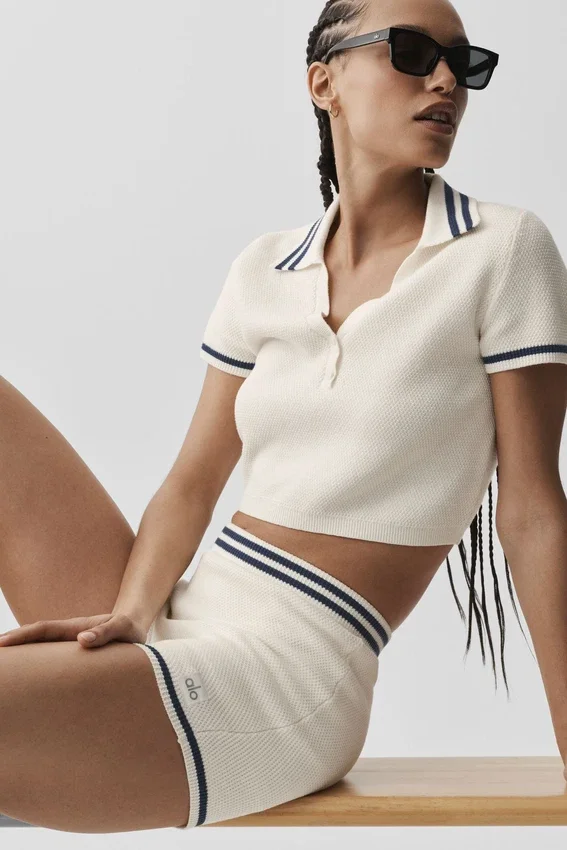 Tennis Club Sweater Knit Hot Short - Ivory/Navy