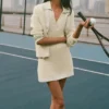 Tennis Club Sweater Knit Skirt - Oatmeal/White