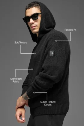 Textured Knit Hoodie – Black