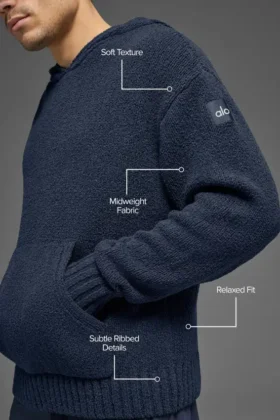 Textured Knit Hoodie – Navy