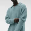 Textured Knit Long Sleeve Polo - Desert Sage