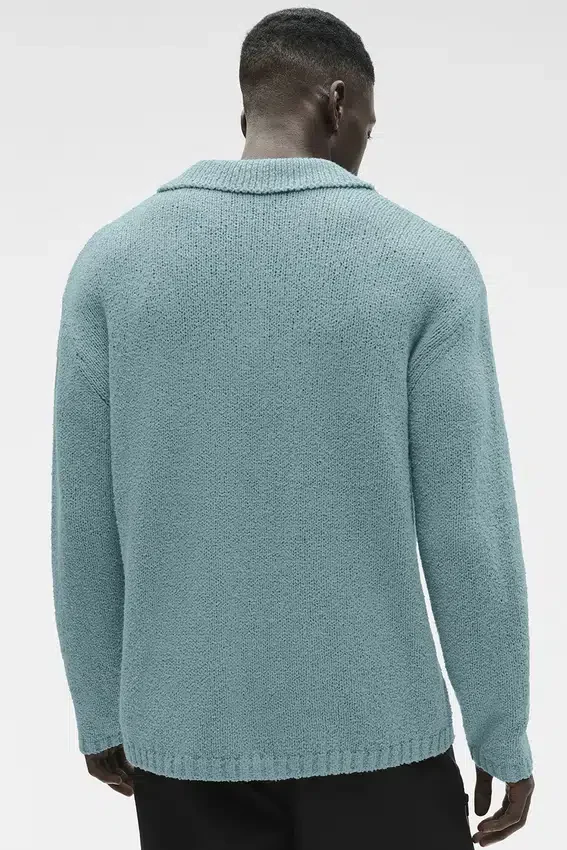 Textured Knit Long Sleeve Polo - Desert Sage