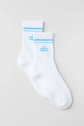 Unisex Half-Crew Throwback Sock - White/Azure Blue