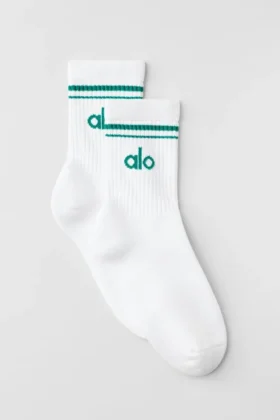 Unisex Half-Crew Throwback Sock - White/Emerald Isle